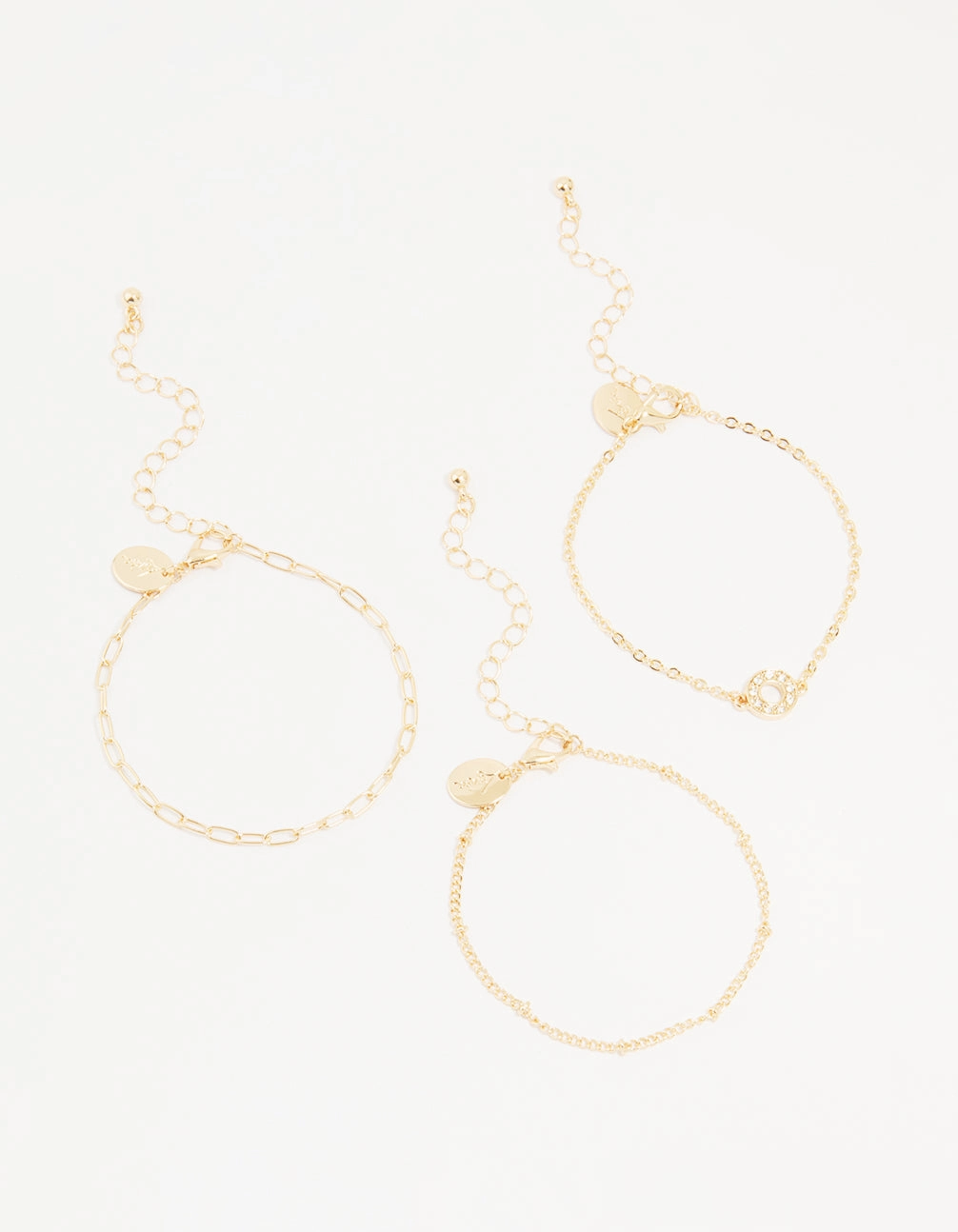 Gold Diamante Circle & Chain Bracelets 3-Pack Unique Detail Cultural Touch