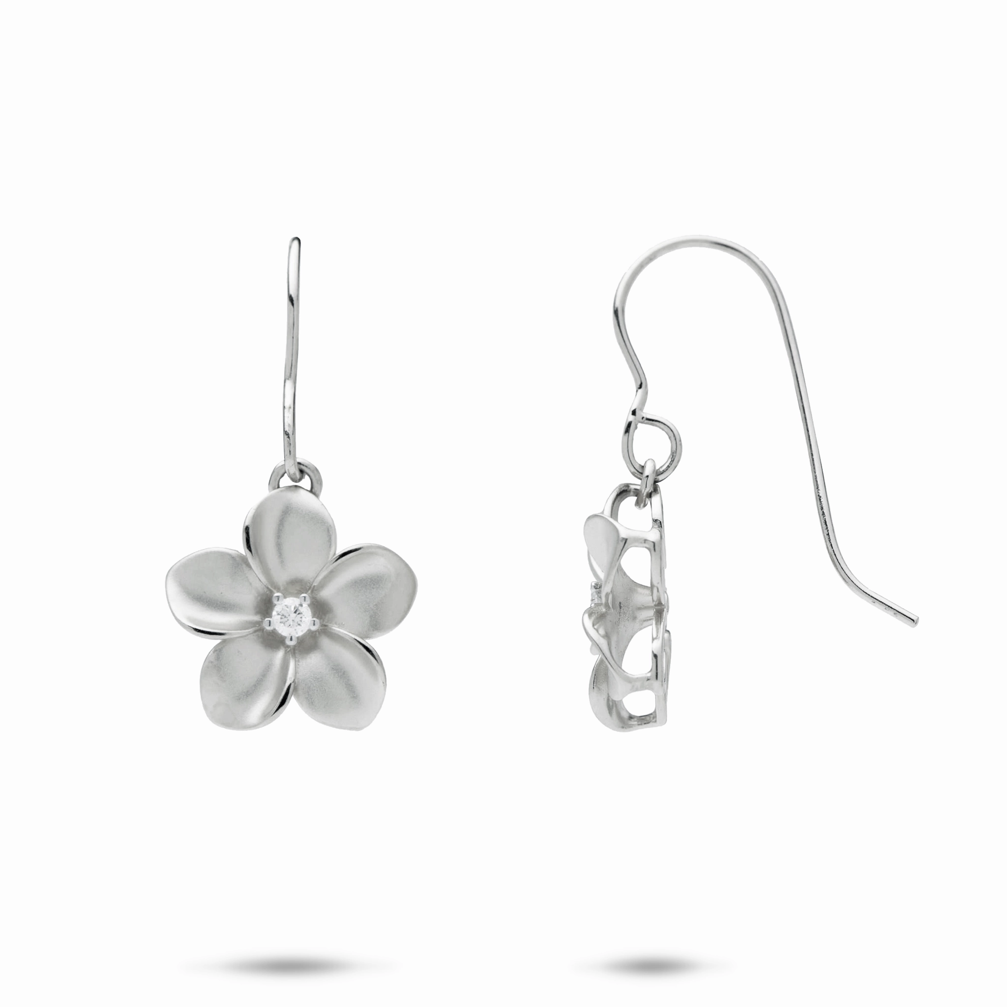 Futuristic Piece Simple Decor Plumeria Earrings in White Gold with Diamonds - 13mm