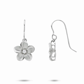Futuristic Piece Simple Decor Plumeria Earrings in White Gold with Diamonds - 13mm