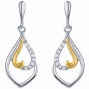 Embellished Jewelry Two-Tone Sterling Silver Twisted Teardrop Dangle Earrings