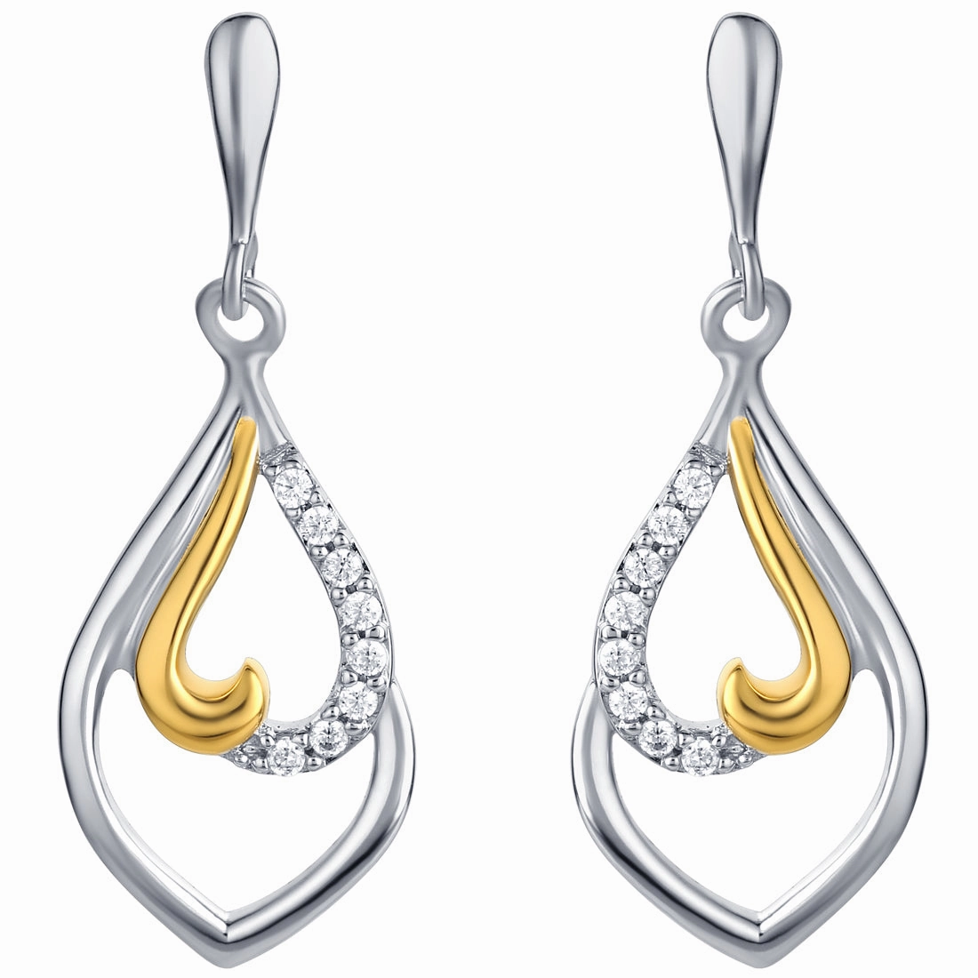 Embellished Jewelry Two-Tone Sterling Silver Twisted Teardrop Dangle Earrings