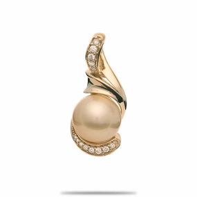 Dazzling Look South Sea Gold Pearl Pendant in Gold with Diamonds - 12-13mm