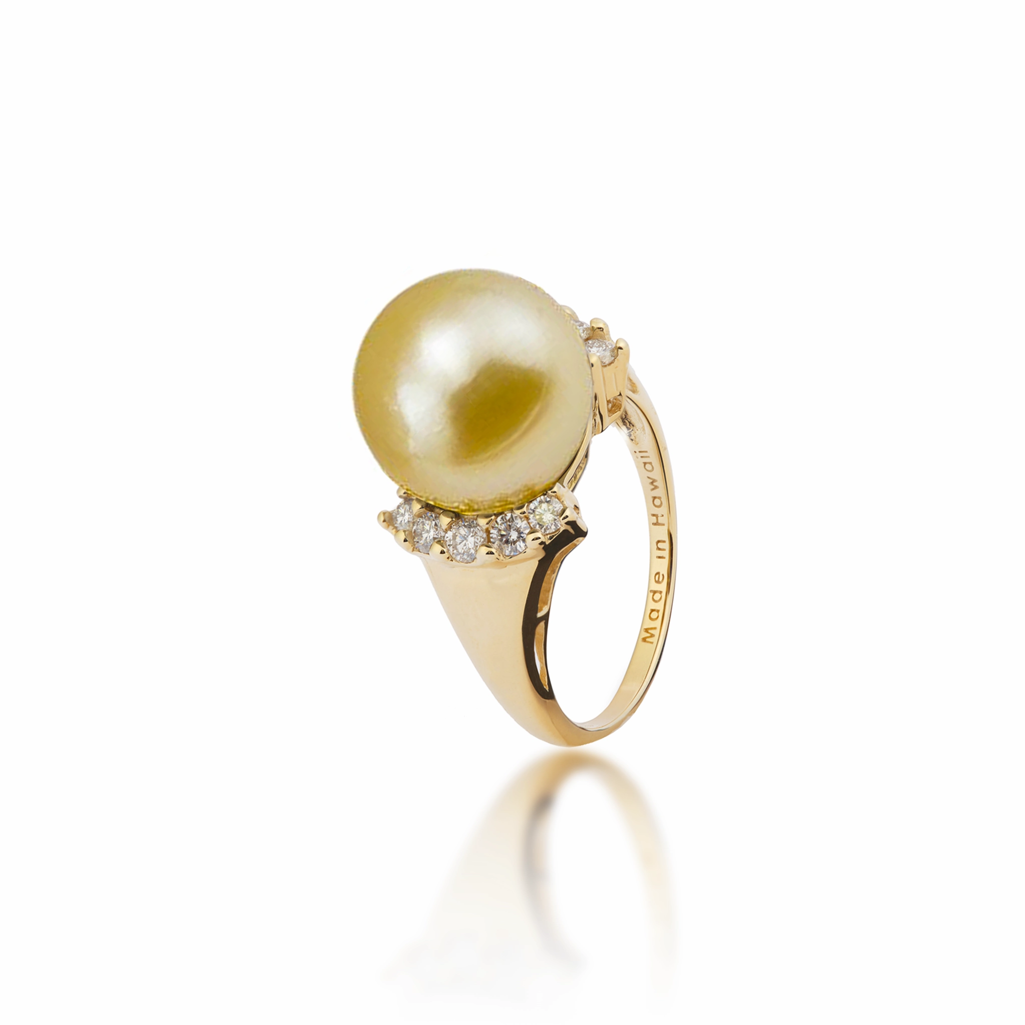 South Sea Gold Pearl Ring in Gold with Diamonds - 12-13mm Fashion Icon Clean Spark