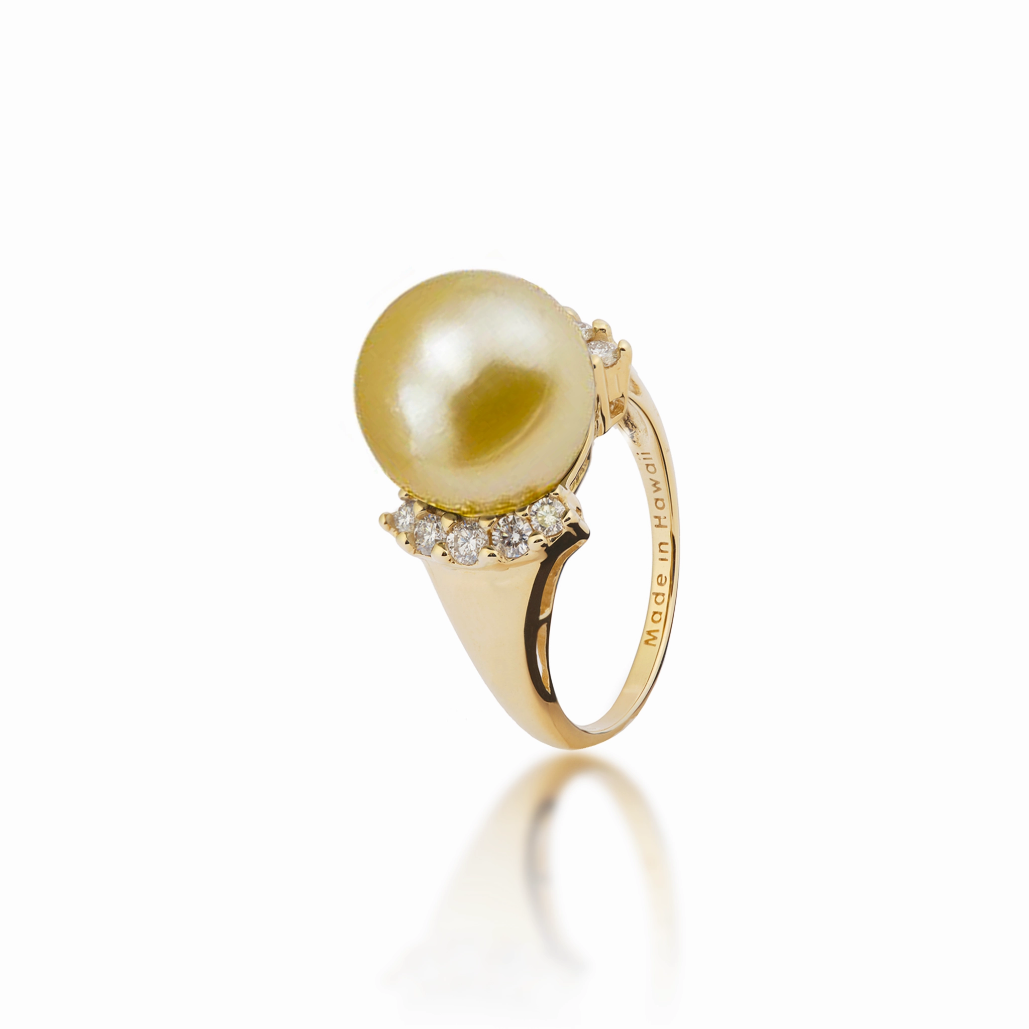 Graceful Design Perennial Favorite South Sea Gold Pearl Ring in Gold with Diamonds - 12-13mm