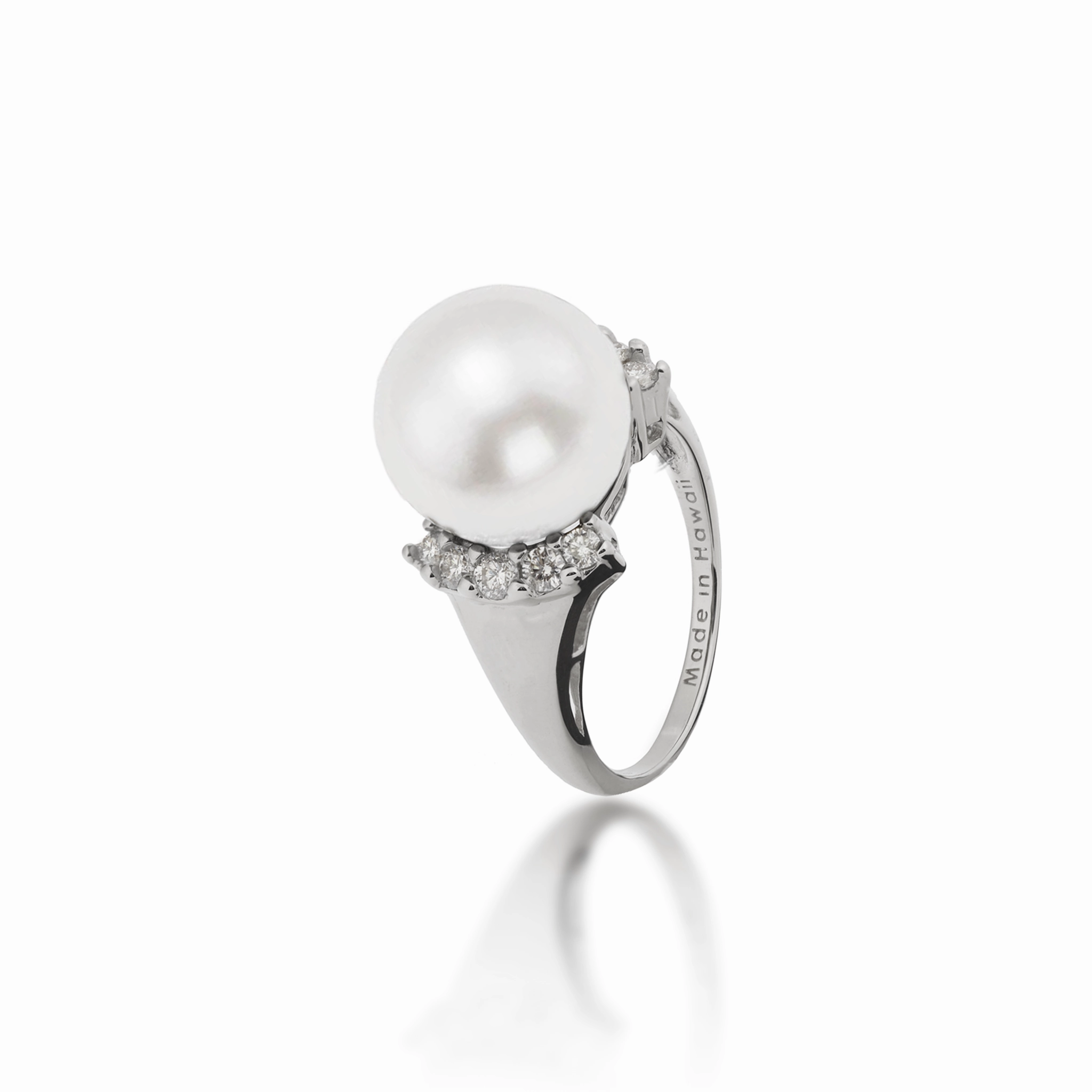 South Sea White Pearl Ring in White Gold with Diamonds - 12-13mm Traditional Symbol