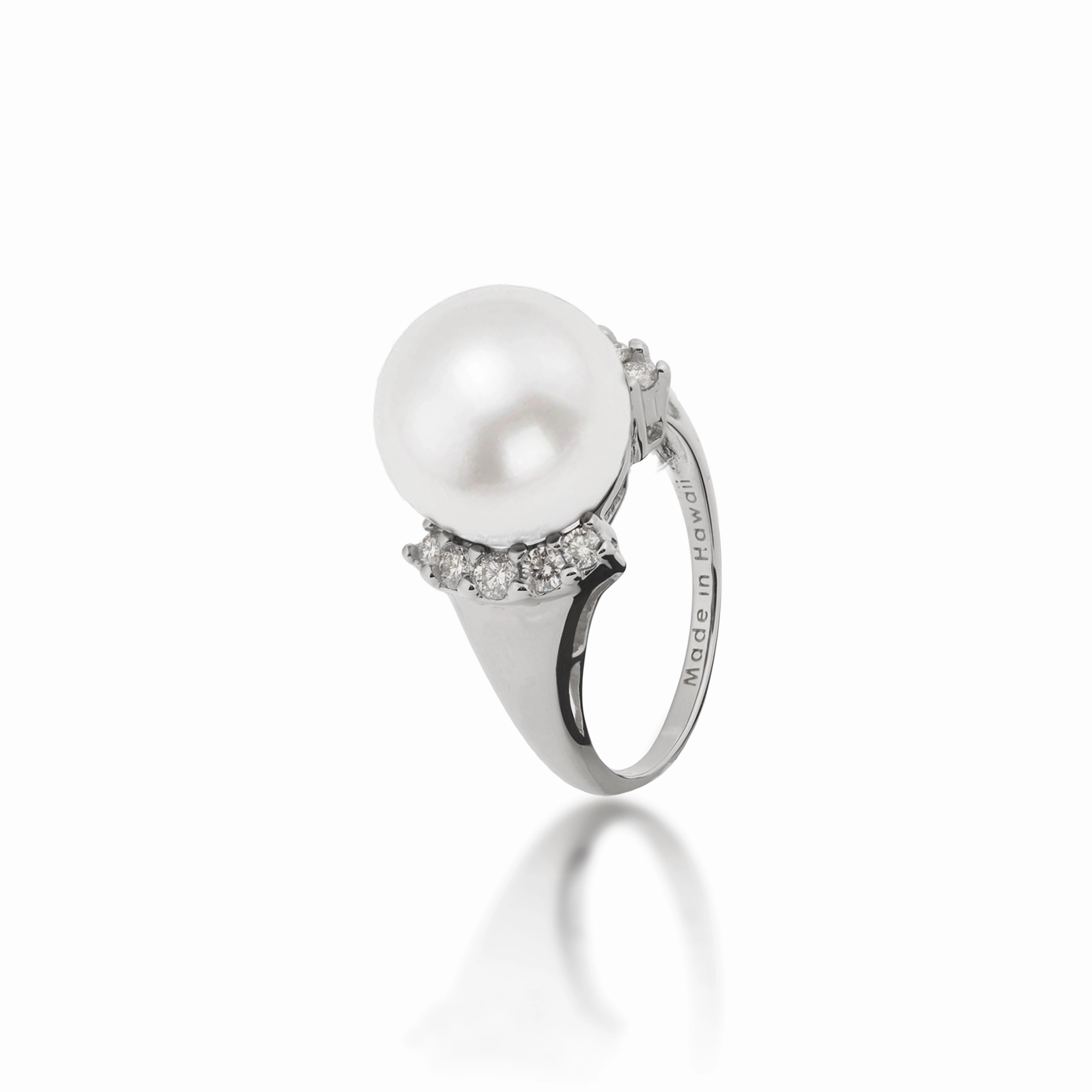 South Sea White Pearl Ring in White Gold with Diamonds - 12-13mm Ornate Product