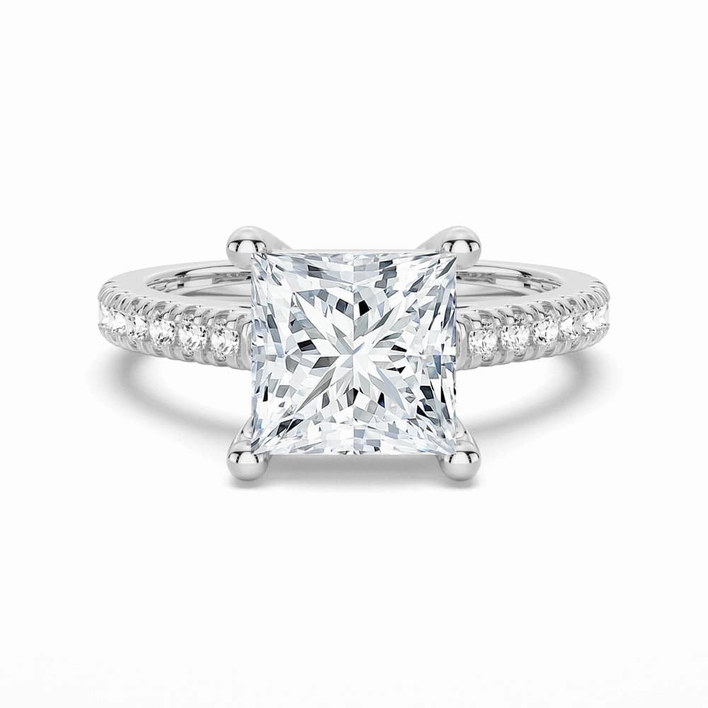 Timeless Shine Pieces Delicate Shine Moissanite Princess Cut Engagement Ring With Hidden Halo