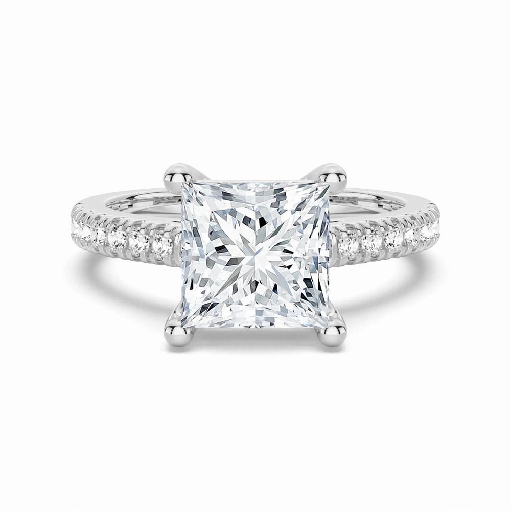 Timeless Contour Elegant Accent Moissanite Princess Cut Engagement Ring With Hidden Halo