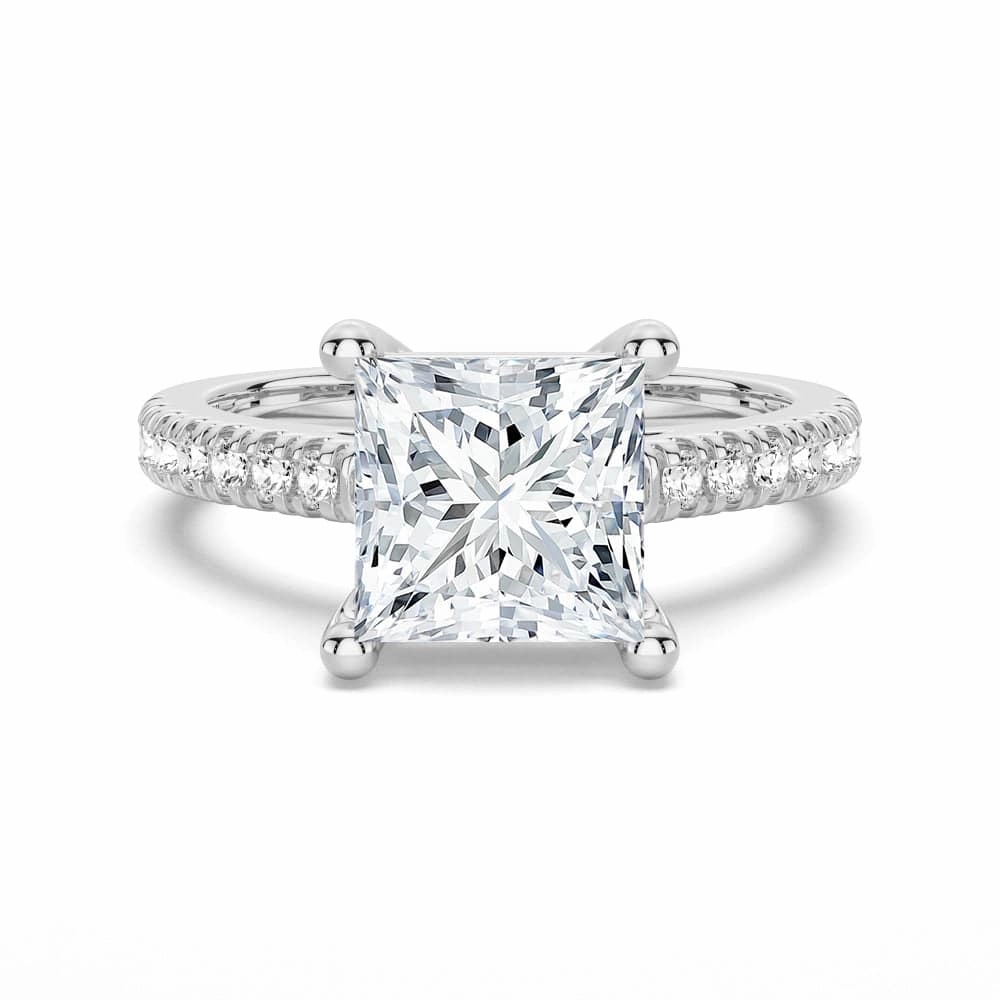 Moissanite Princess Cut Engagement Ring With Hidden Halo Bright Look