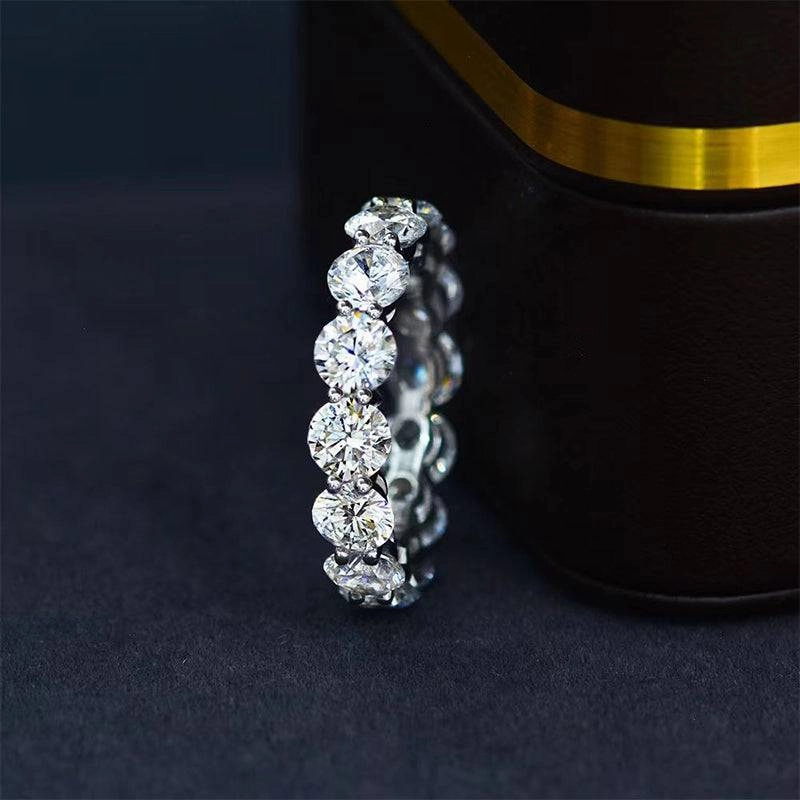 Polished Form Stylish Addition Louily Classic Eternity Round Cut Women's Wedding Band In Sterling Silver