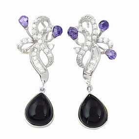 Iridescent Trinket Stunning Black Onyx & Cubic Zirconia Silver Earrings - Shop Now