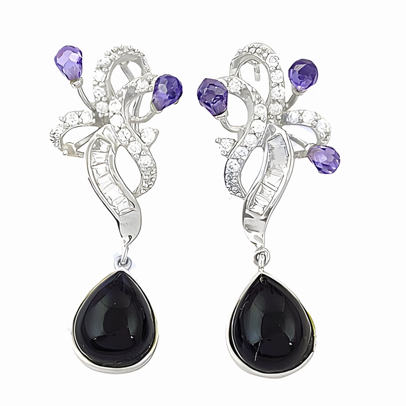 Iridescent Trinket Stunning Black Onyx & Cubic Zirconia Silver Earrings - Shop Now
