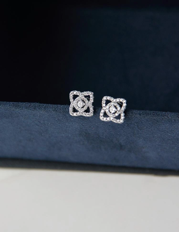 Decorative Adornment Charming Trinket Sparkling Flower Stud Earrings 18K Micro-Paved Zirconia Gemstones | Dainty Gold & Silver Studs Minimalist Stud Earrings Flower Stud Earrings, Clover Stud Earrings