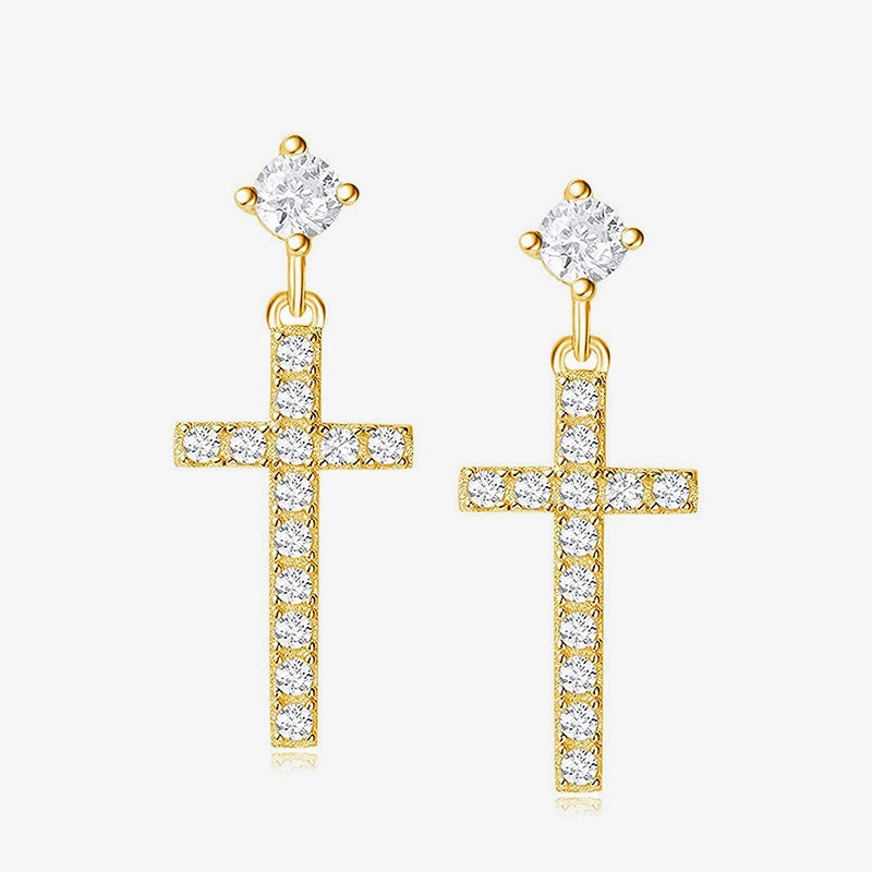Small Little Cute Dangle Drop Cross Earrings All ages