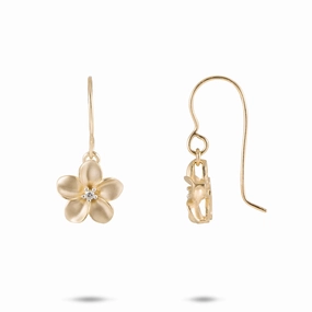 Night Decoration Plumeria Earrings in Gold with Diamonds - 11mm