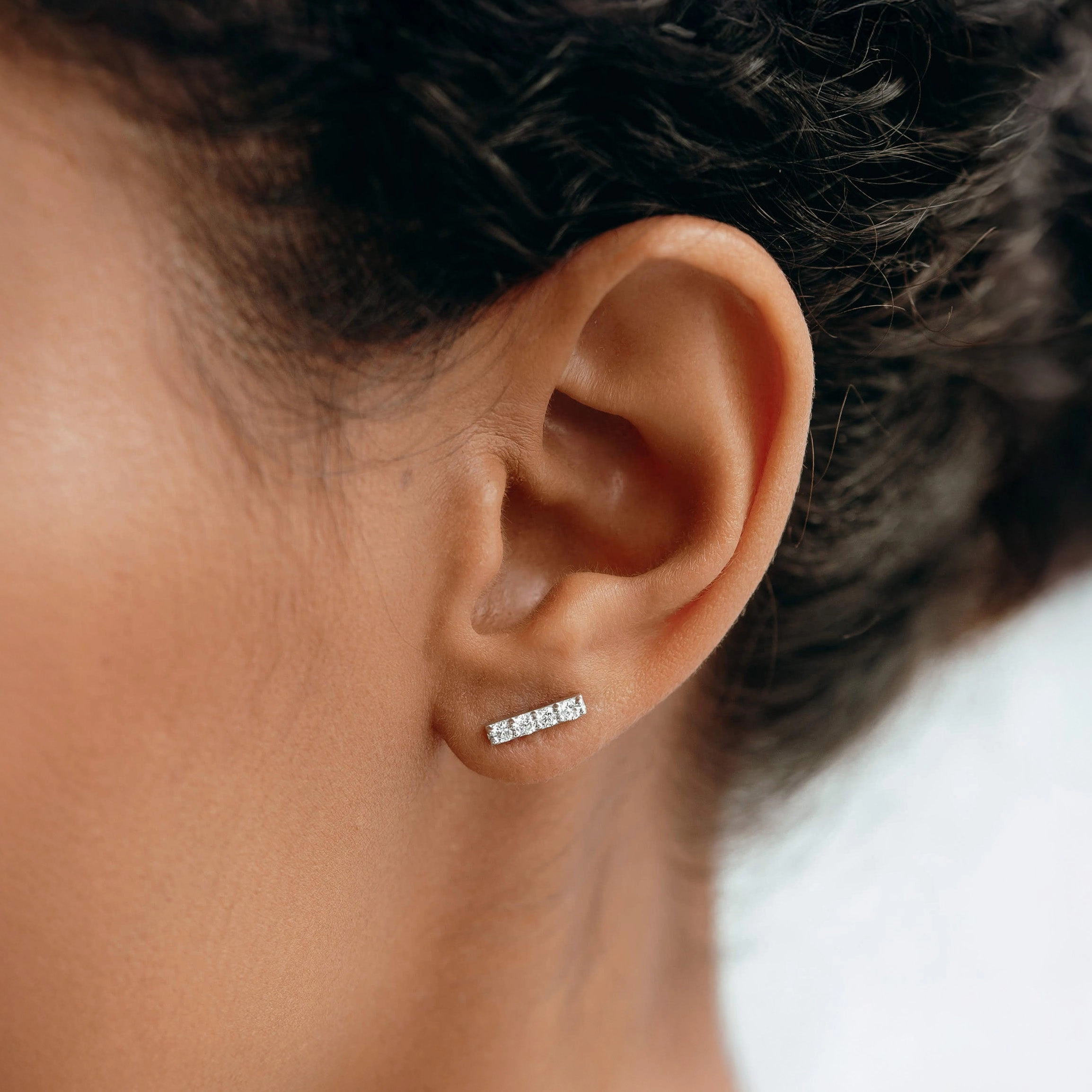 14k White Gold Diamond Bar Stud Earring - Lucia (Single) Grand Ornament