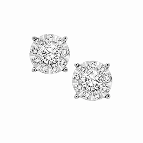 Casual Outfit Holiday Present Round Cluster Diamond Stud Earrings 14K White Gold