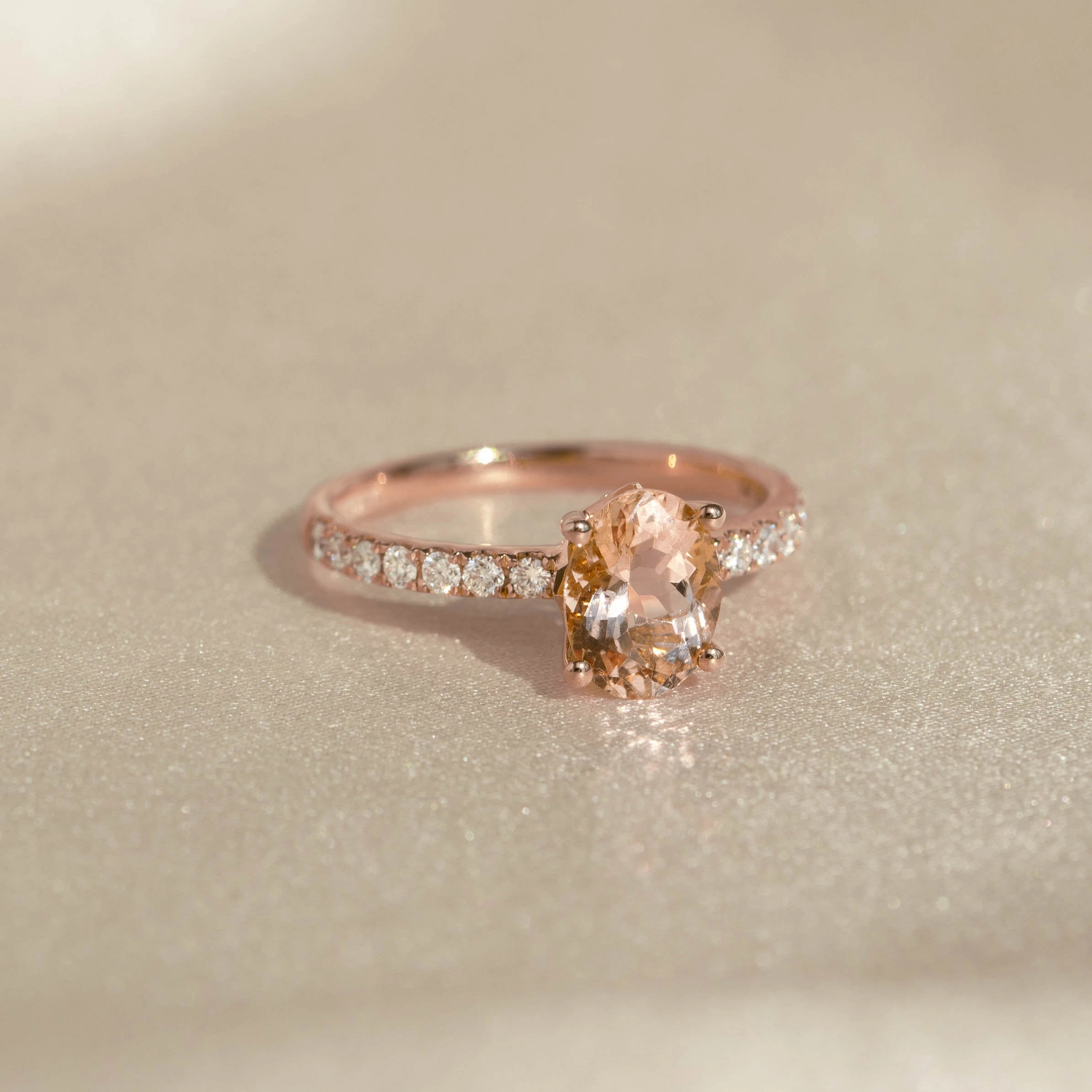 Unique Creation Oval Morganite and Diamond Ring Rose Gold - Minette