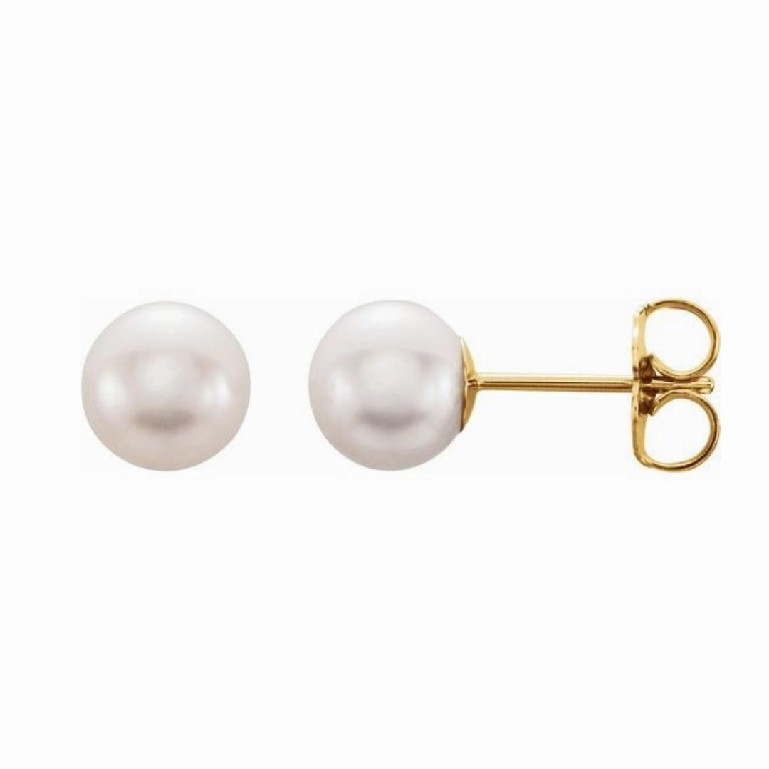 Glittery Item 14K Yellow Gold Pearl Stud Earrings