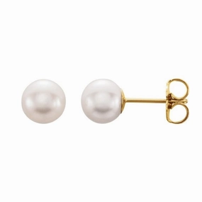 Glittery Item 14K Yellow Gold Pearl Stud Earrings
