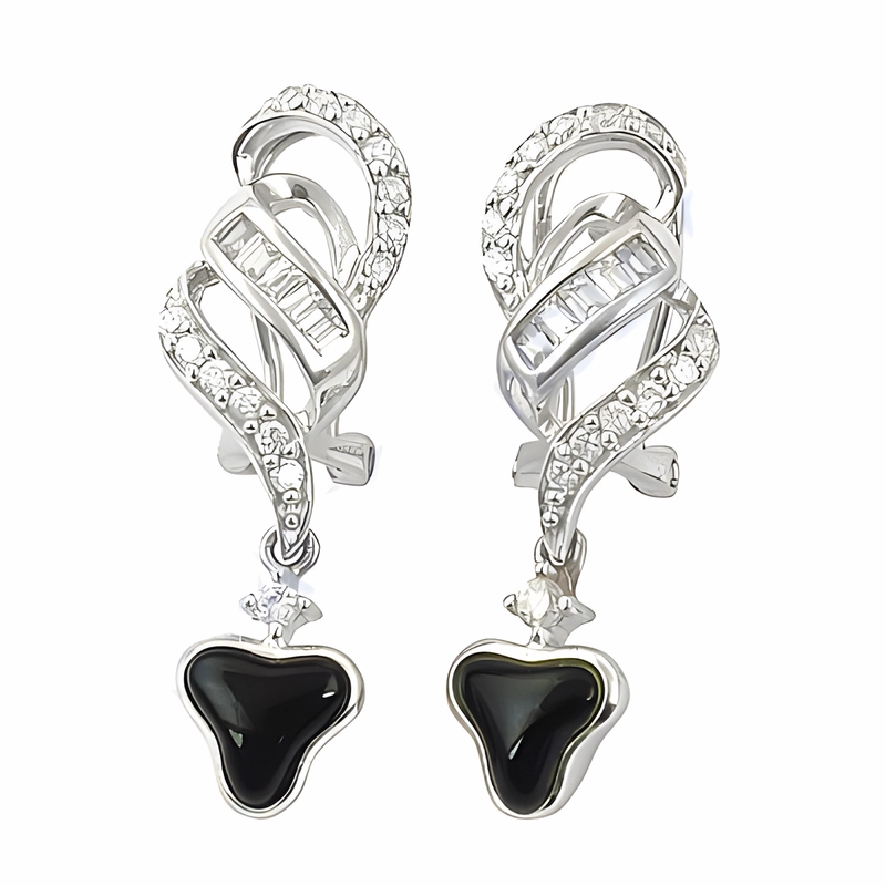 Gorgeous Selection Trendy Trinket Stunning Black Onyx CZ Gemstone Silver Earrings - Hot & Dazzling Jewelry