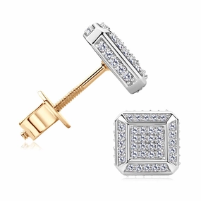 Square Stud Iced Out Earrings | Moissanite | 10K Gold Ornate Element High-Quality Option