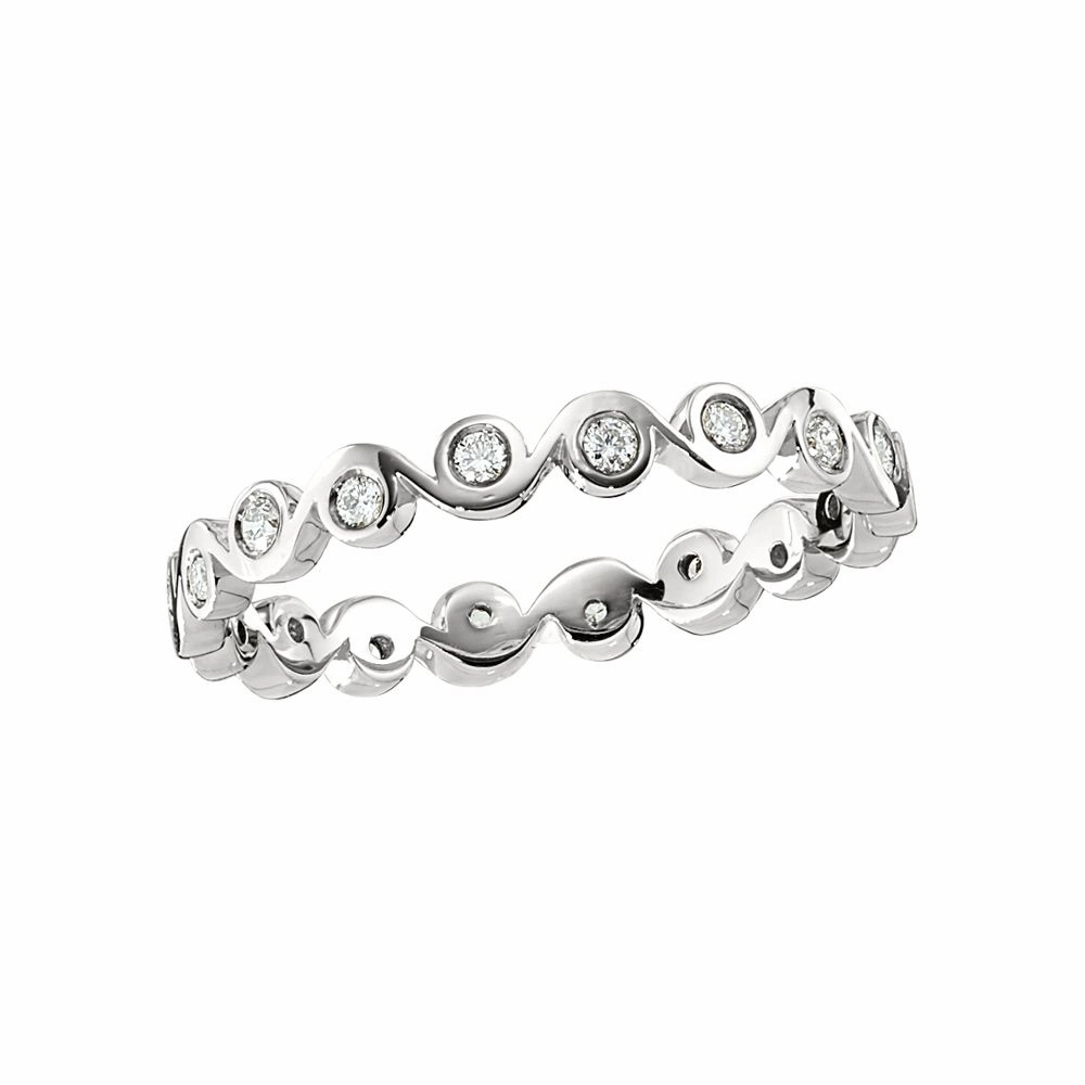 Occasion Accent Modern Item Stackable Modern Bezel Set Zigzag Diamond White Gold Band
