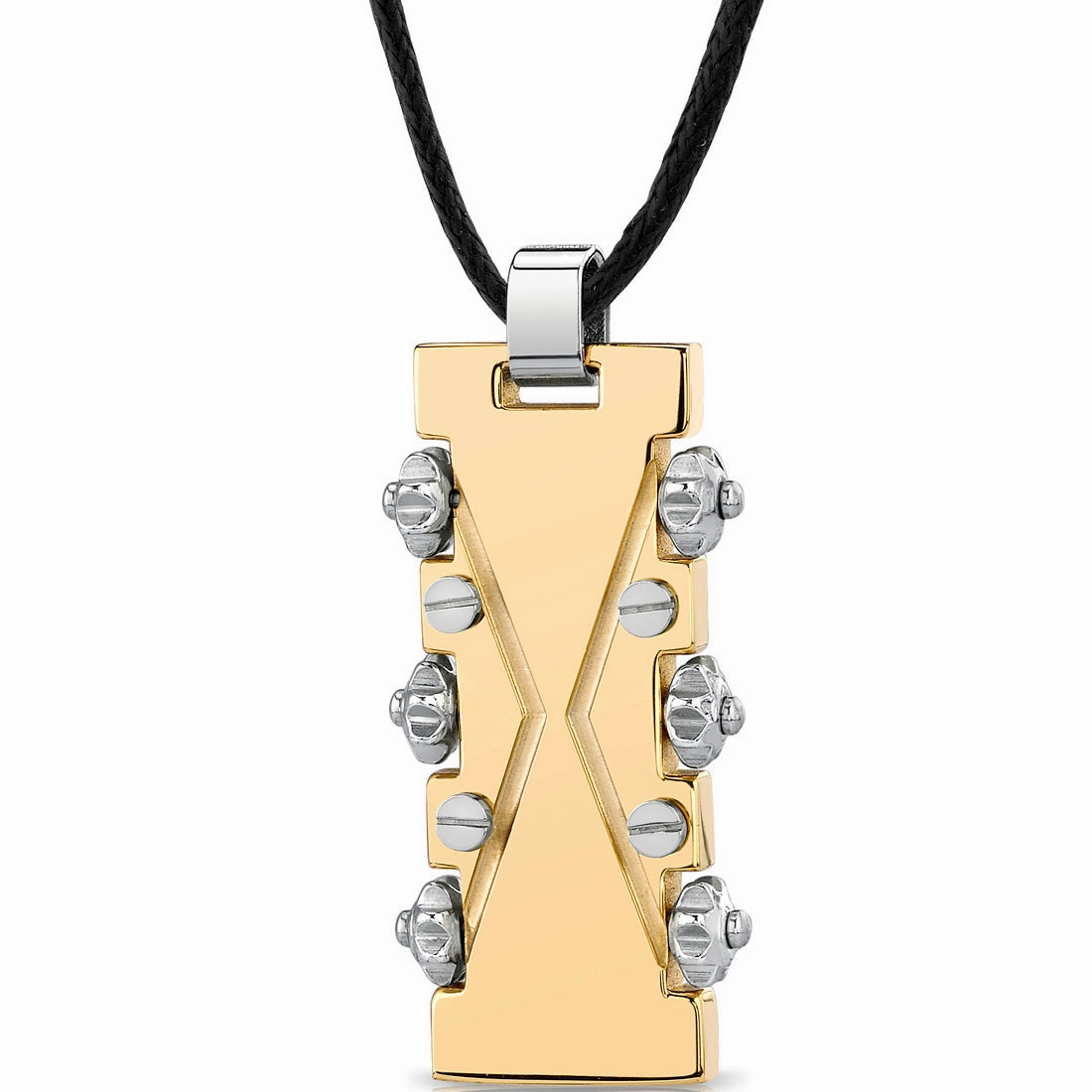 Contemporary Style Affordable Design Stainless Steel Gold-Tone Rivet Dog Tag Bar Pendant