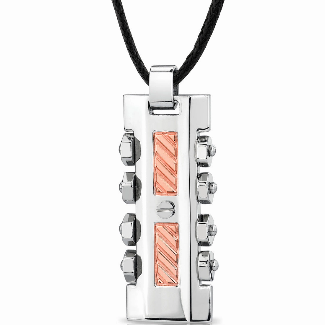 Simple Ornament Stainless Steel Rose Gold-Tone Rivet Dog Tag Bar Pendant