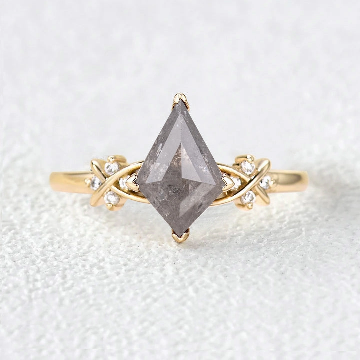 Rose Cut Salt and Pepper Diamonds Infinity Engagement Ring Stunning Style Charming Detail