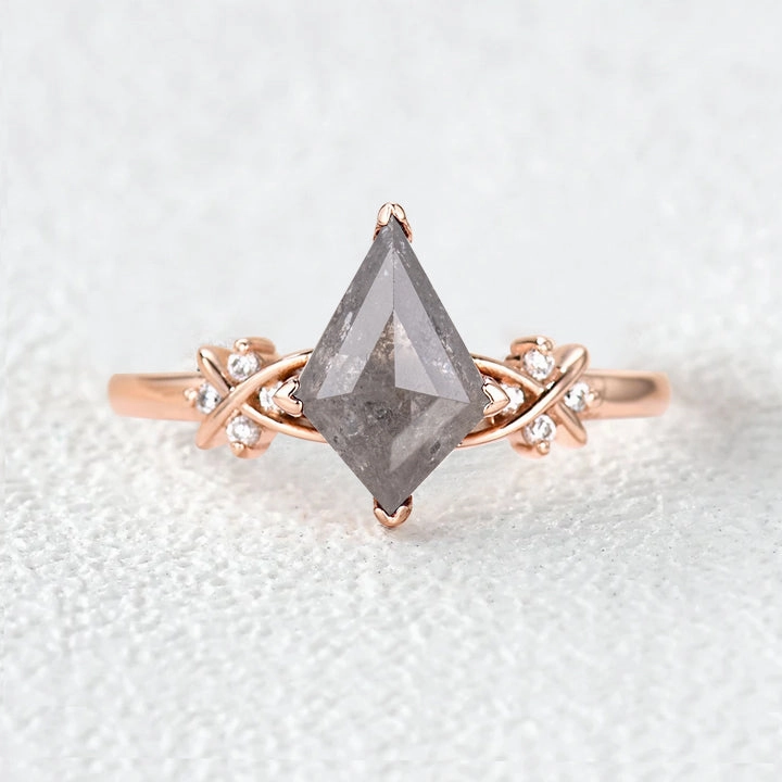 Glam Focus Rose Cut Salt and Pepper Diamonds Infinity Engagement Ring