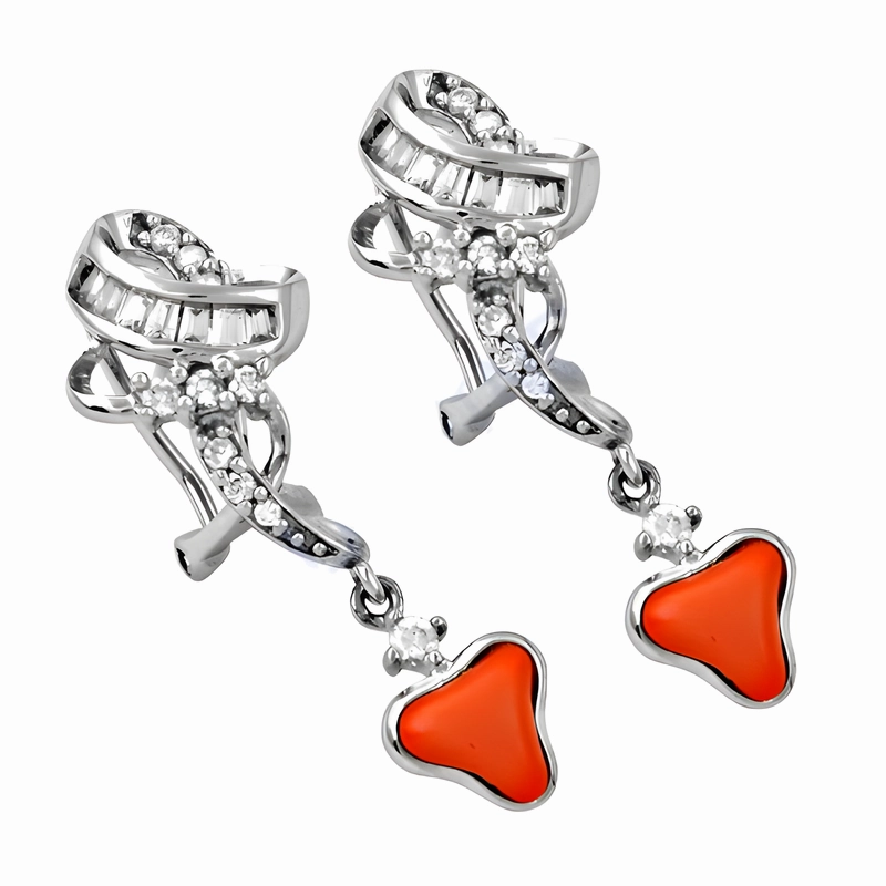Stunning Coral Cubic Zirconia Gemstone Silver Earrings - Hot & Dazzling Jewelry High-Quality Ornament High-quality product