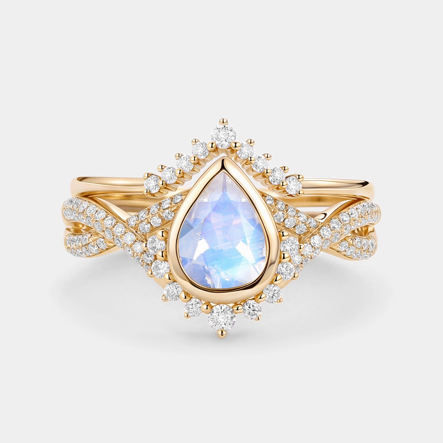 Style Statement Pear Moonstone Bezel Infinity Ring Set 2pcs - Lunaire