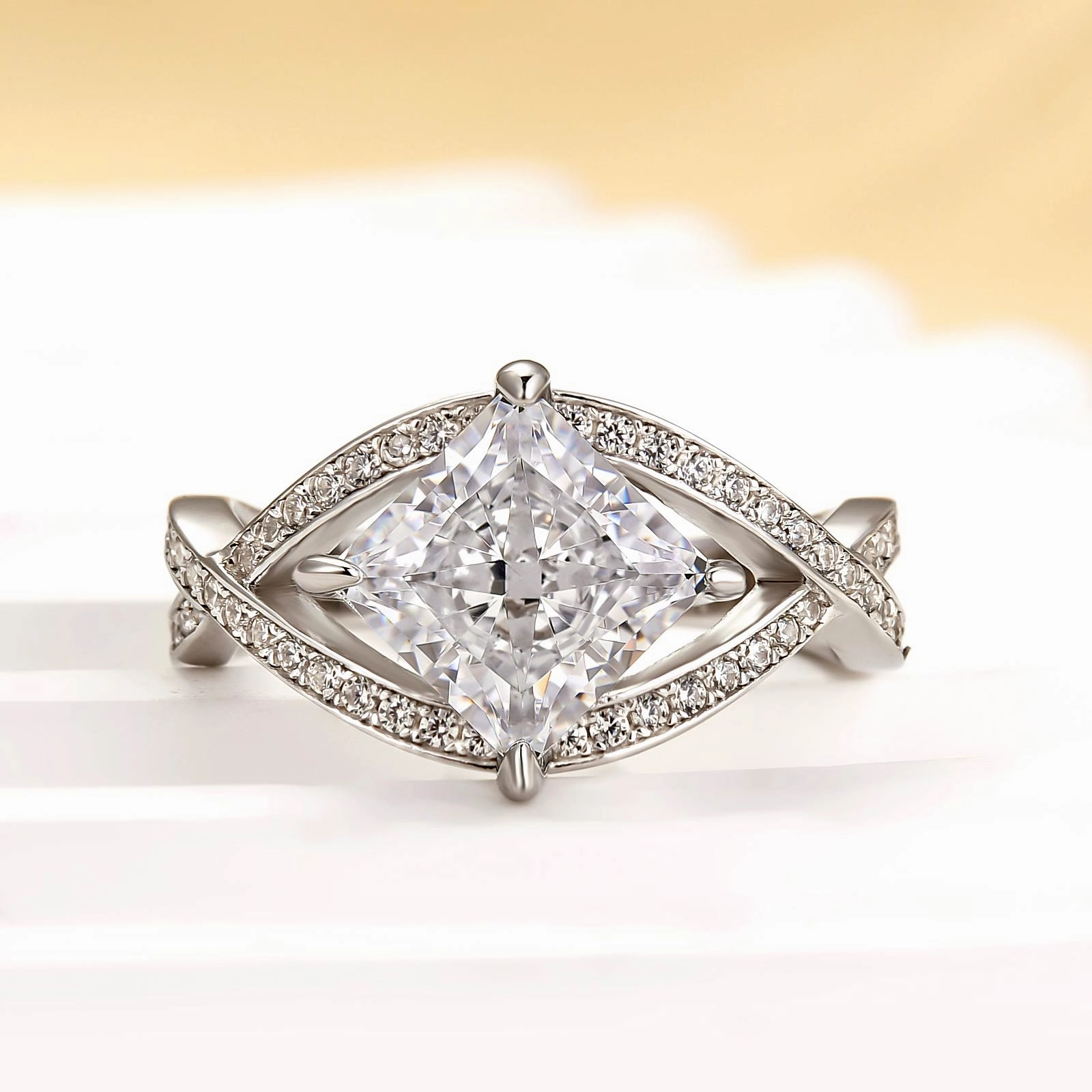 Louily Unique 2.0 Carat Princess Cut Engagement Ring For Women Brilliant Touch