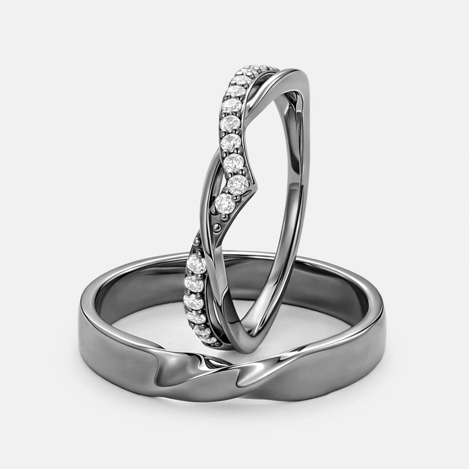 Exquisite Edge Sunlight Shine Eternity Moissanite Couple Ring Set 2pcs