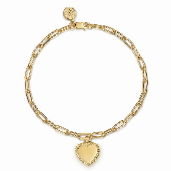 Retro But New Pan-Regional Trend 14K Yellow Plain Gold Paperclip Bracelet with Personalizable Bujukan Heart Charm