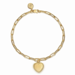 Retro But New Pan-Regional Trend 14K Yellow Plain Gold Paperclip Bracelet with Personalizable Bujukan Heart Charm