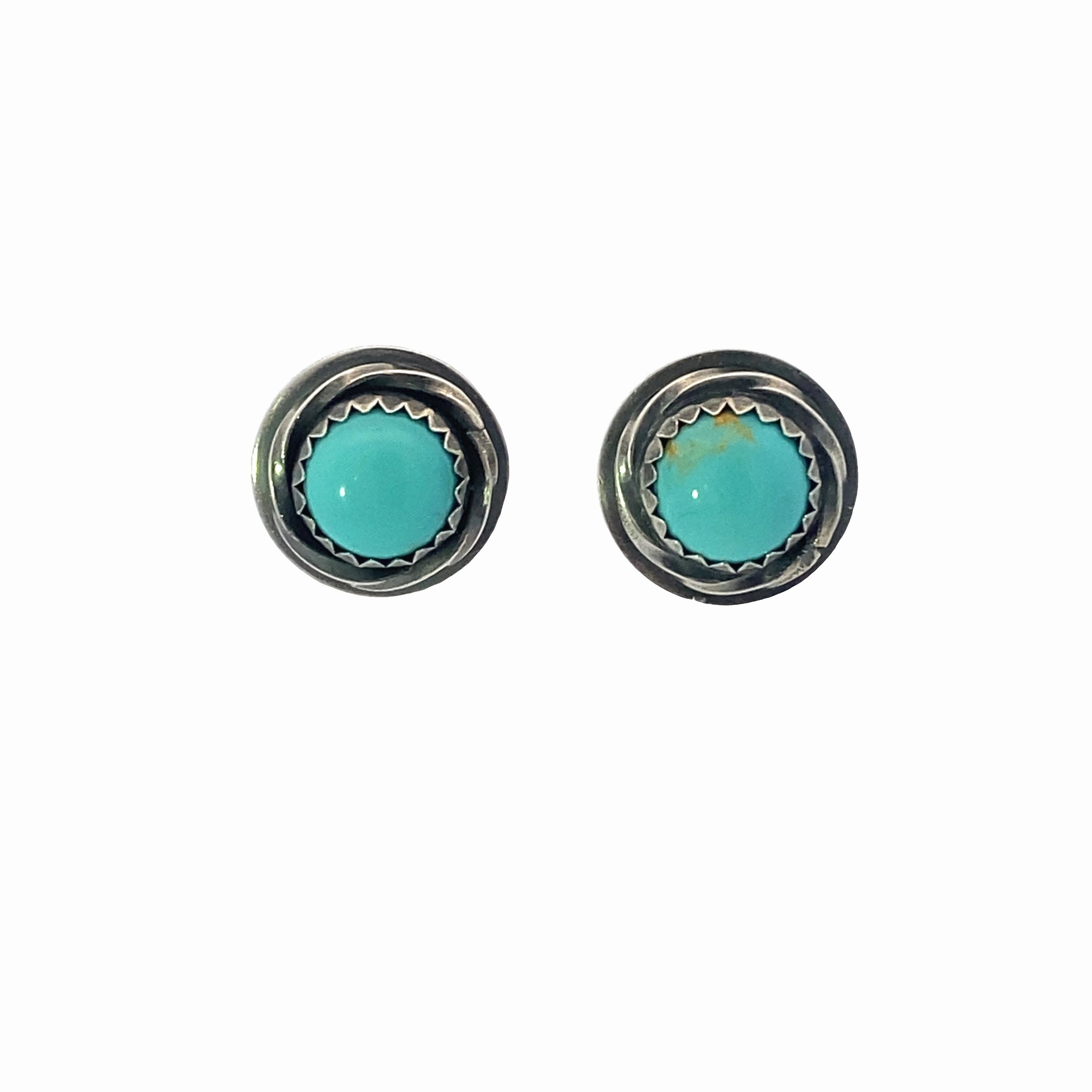 Night Ornament Tiny Decoration Sterling Silver and Turquoise Button Earrings