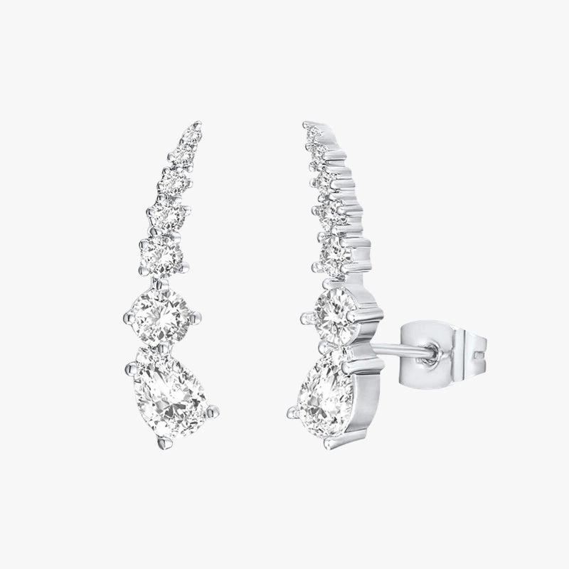 Minimal Daywear Sterling Silver CZ Climber Earrings