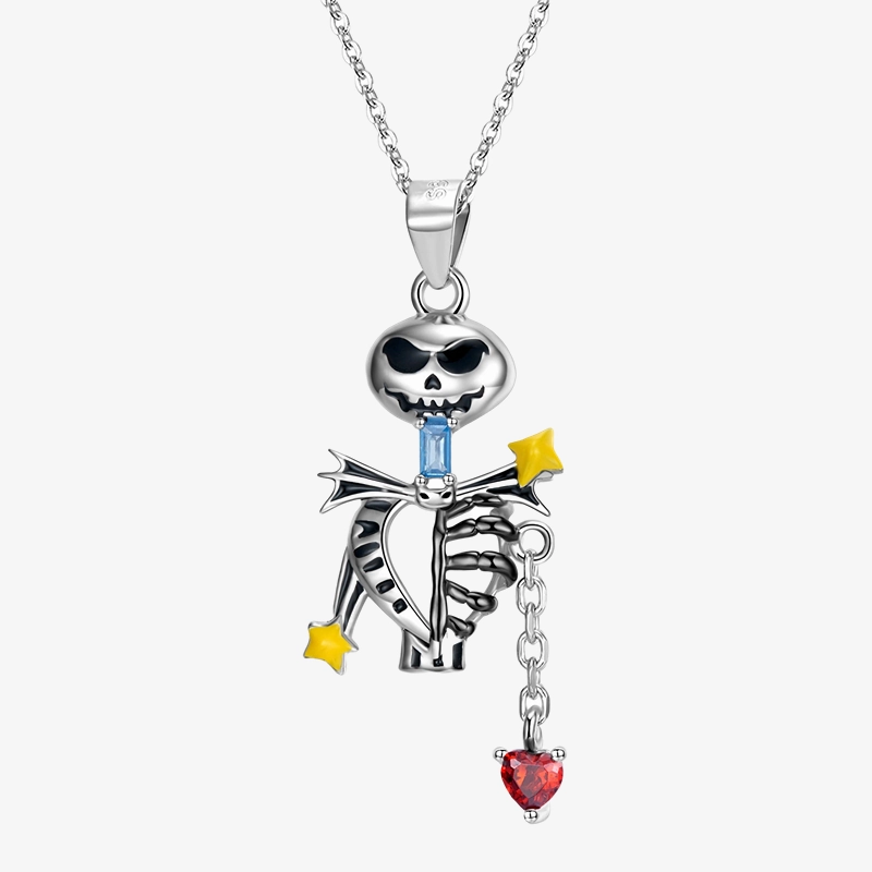 Sterling Silver Halloween Skeleton Pendant Necklace Flawless Glow
