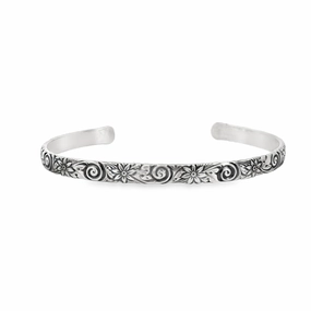 Sterling Silver Hand Stamped Floral Cuff Bracelet Non-Binary Today??s Sight