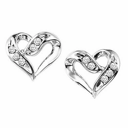 Sterling Silver Heart Shaped Diamond Stud Earrings Fashion Edit Luxury Accessories
