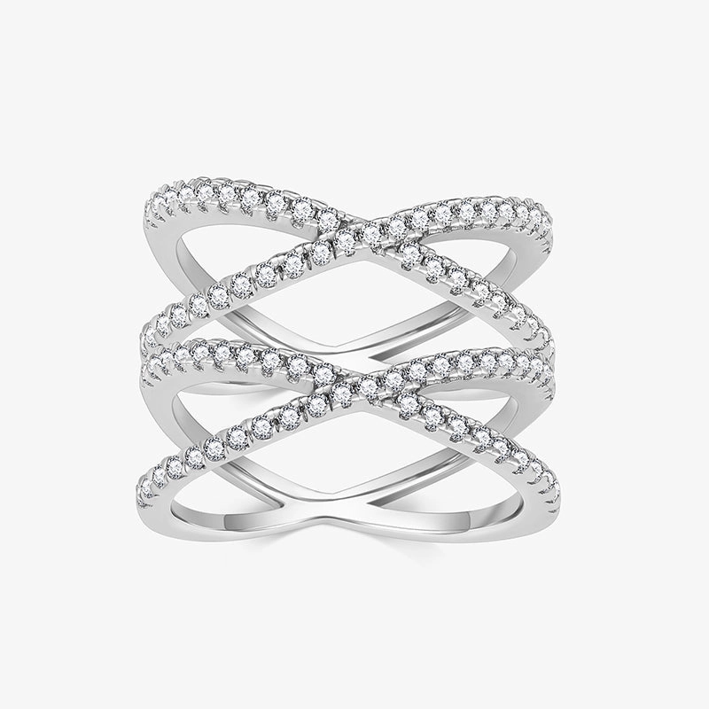 Close Detail Sterling Silver Multi Criss Cross Stacking Rings