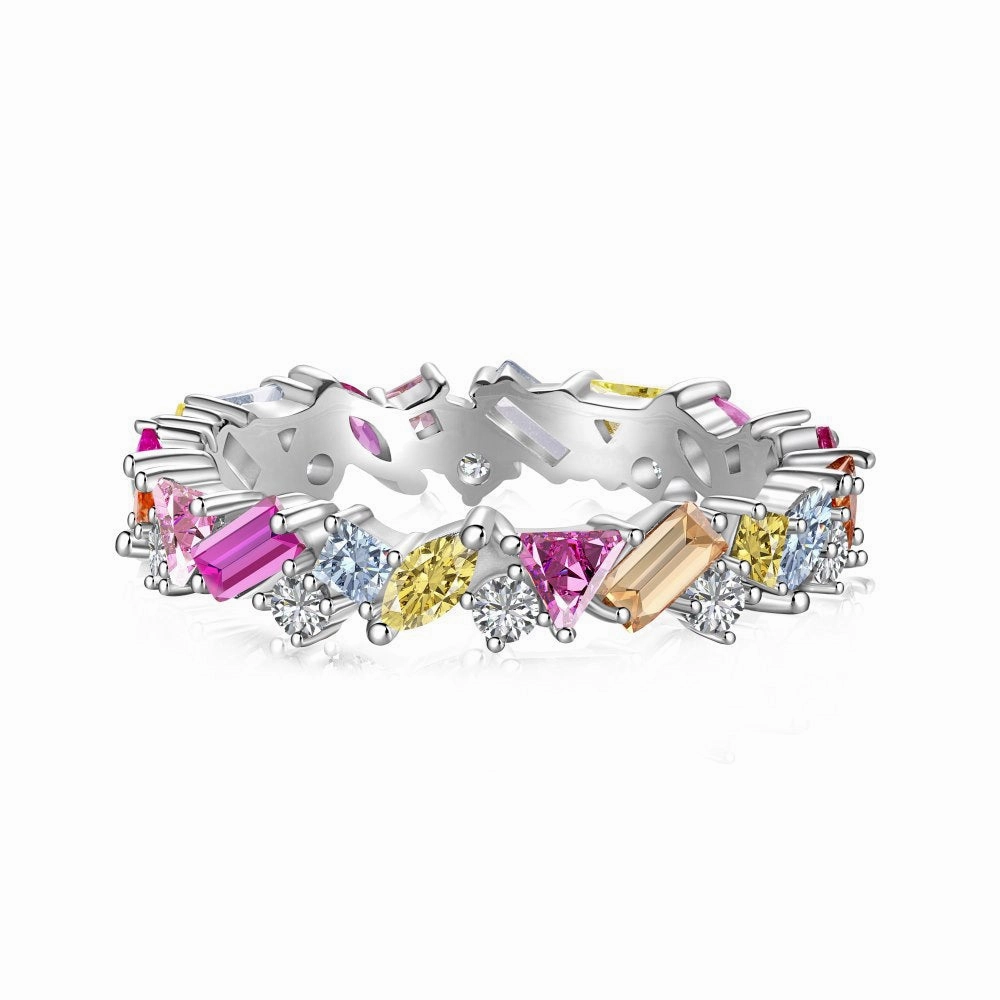 Minimal Pop Sterling Silver Multicolor Gemstone Eternity Band with Mixed-Cut Stones