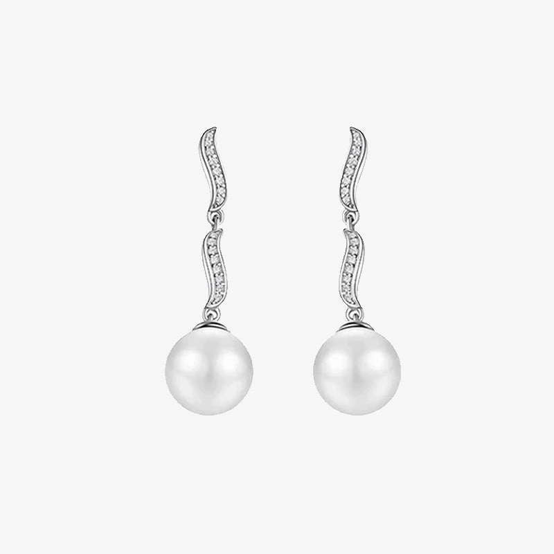 Sterling Silver Ripple Dangle Pearl Earrings Modern Accessory