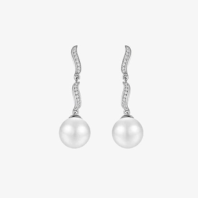 Sterling Silver Ripple Dangle Pearl Earrings Modern Accessory