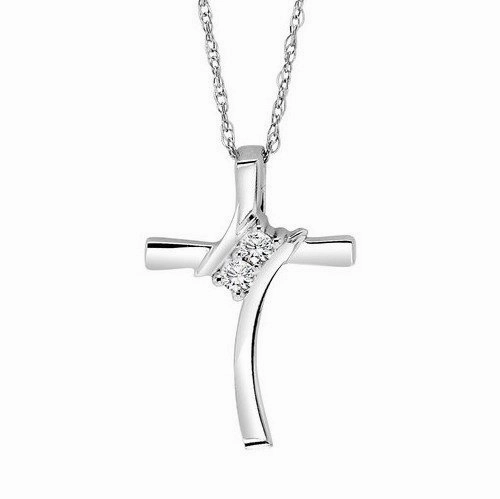 Sterling Silver Twogether Two-Stone Diamond Cross Necklace Premium Shine Luxury Look
