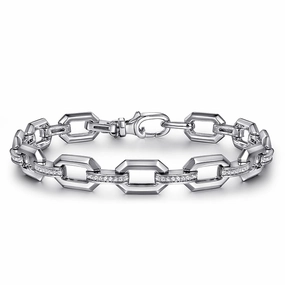 Established Style Sterling Silver White Sapphire Link Chain Tennis Bracelet