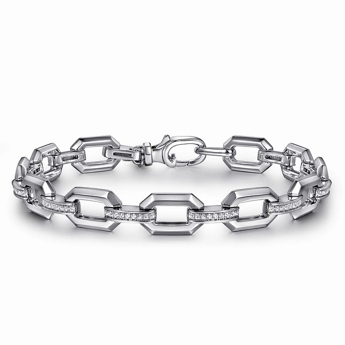Established Style Sterling Silver White Sapphire Link Chain Tennis Bracelet