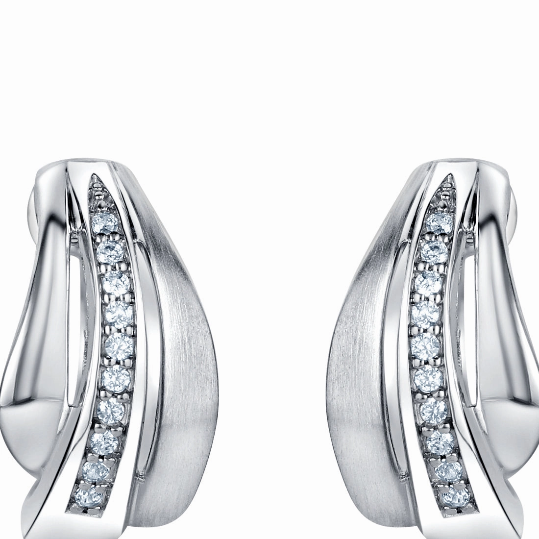 Premium Accent Sterling Silver Windswept Charm Huggie Hoop Earrings